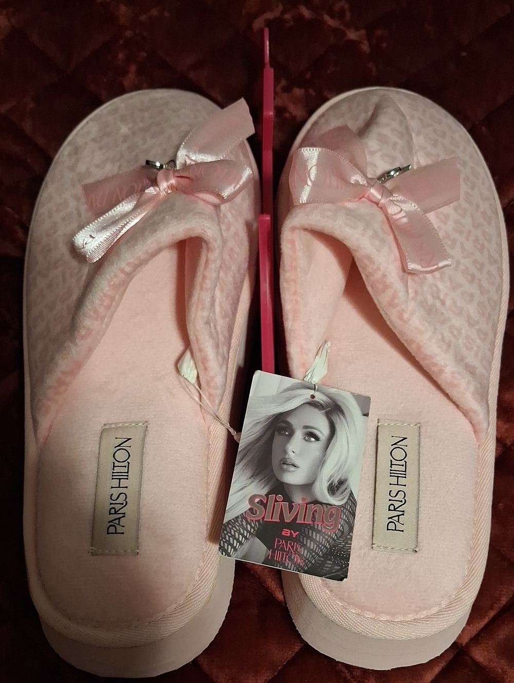 Paris Hilton Light Pink Satin Bow Cozy Slip-On Slippers